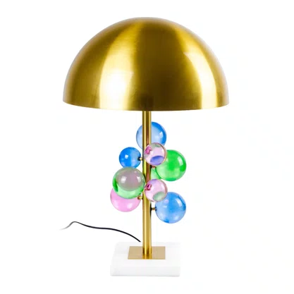 Abajur Dourado C/ Pé em Mármore e Esperas em Vidro Colorido