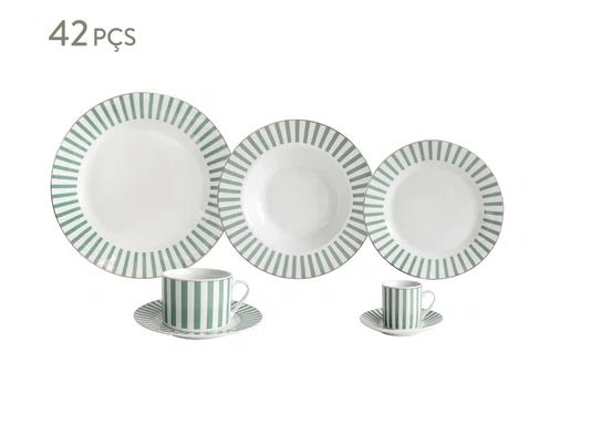 Ap. Jantar Charming em Porcelana C/Borda Dourada 42 Peças Verde