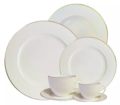 Ap. jantar Lavish new bone china 42P branco C/relevo e filado