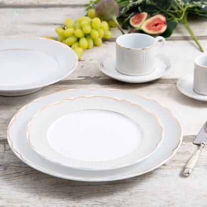 Aparelho de Jantar Royal Off White Frisos Dourados