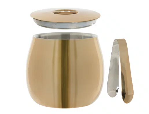 Balde de Gelo Aço Inox 1900ml 16,5X15,5cm C/ Tampa e Pegador Esplendore Dourado