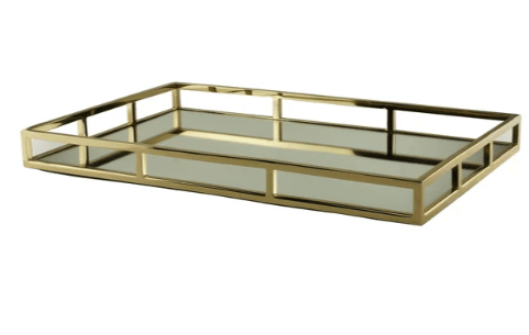 Bandeja Aço Inox C/Espelho Dourada 56x36x5cm