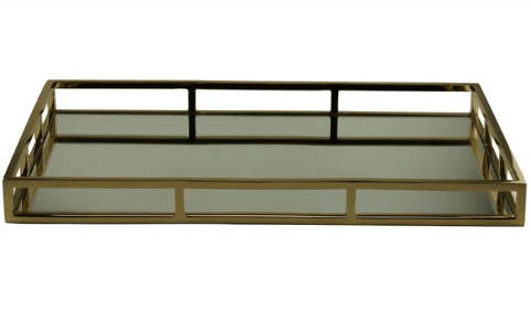 Bandeja Aço Inox C/Espelho Dourada 56x36x5cm