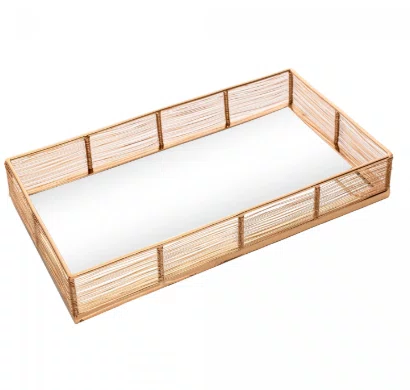 Bandeja Dec. de Aço inox C/Espelho Dourado 30x17x5