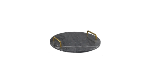 Bandeja Mármore Metal Preto e Dourado
