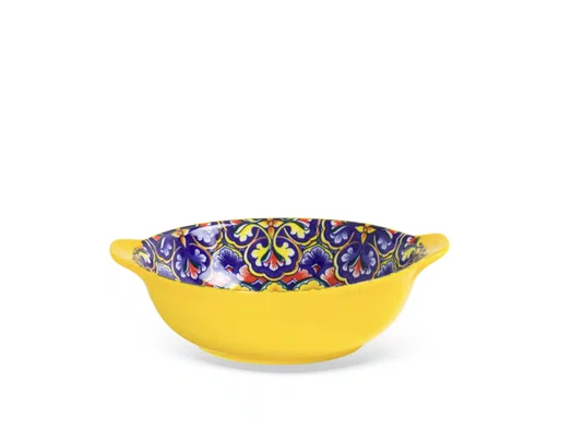 Bowl Em Cerâmica Amarelo Com Desenho Floral Interno