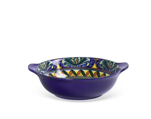 Bowl Em Cerâmica Azul Com Desenho Floral Interno