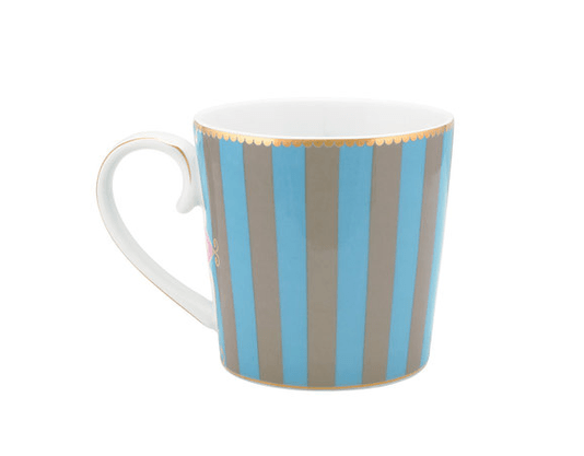 Caneca Grande Medallion Stripes Azul/Caqui Love Birds