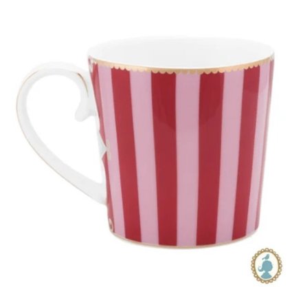 Caneca Grande Medallion Stripes Rosa e Vermelho Love Birds