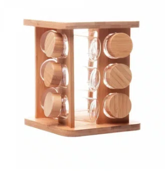 Cj de 12 Potes C/Tampa e Rack Giratória Bambu 120ML