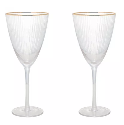 Conjunto 2 Taças para Vinho De Vidro Com Borda Dourada Lines 400Ml - Wolff