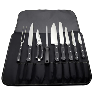 Jg de 9 Peças P/Churrasco Gourmet Aço Inox C/Bolsa de Nylon