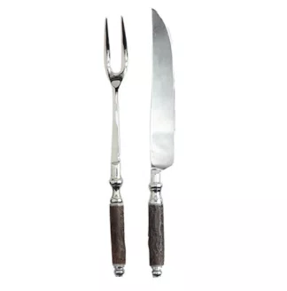 Jg Faca e Garfo Trinchante P/Servir Arvoredo Aço Inox C/Cabo em Madeira