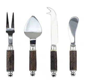 Jg Talheres P/Queijo Arvoredo Aço Inox C/Cabo Madeira 4Pçs