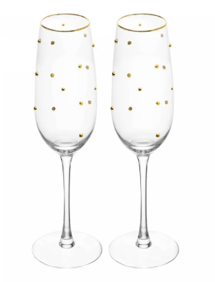 Jogo 2 Taças P/Espumante Balls Fio de Ouro 220ML Vidro