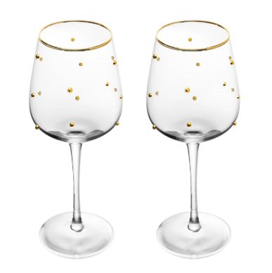 Jogo de 2 Taças P/Vinho Balls Fio de Ouro 350ML Vidro