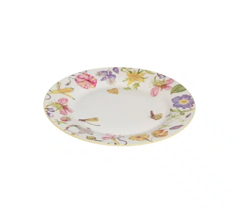 Jogo de 4 Pratos Rasos em Porcelana Flowers Branca