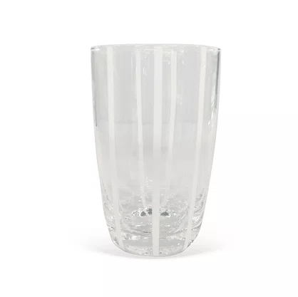 Jogo de 6 Copos Vidro Transparente C/Listras Brancas 470ML