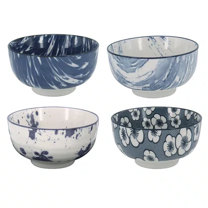 Jogo de Bowls Porcelana Azul e Branco
