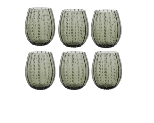 Jogo de Copos Verde C/Pontos Brancos 6 Pçs