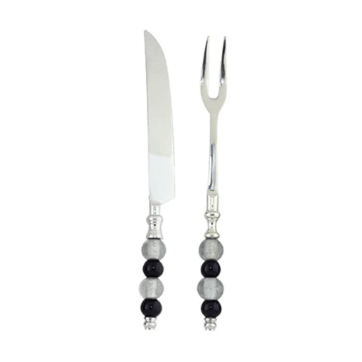 Jogo de Faca e Garfo Trinchante em Aço Inox C/Cabo em Vidro 2 peças