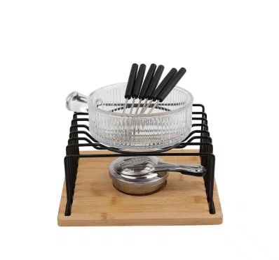 Jogo de Fondue em Vidro e Bambu com 10 Peças