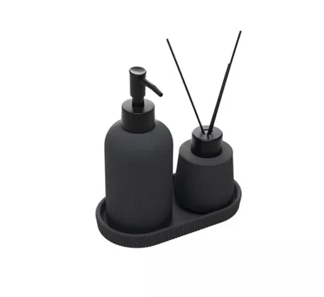 Jogo para Banheiro Soft Touch Sketch Cinza Cerâmica