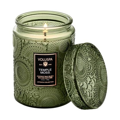 Mini Vela Pote Vidro 50H Relevo Temple Moss