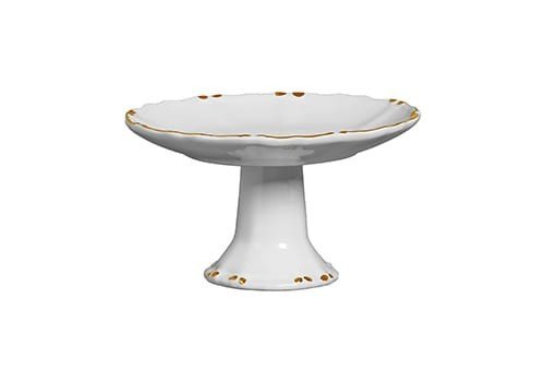 Porta Doce C/Pé Cristal Branco C/Ouro