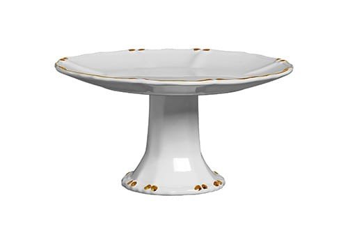 Porta Torta C/Pé Cristal Branco C/Ouro