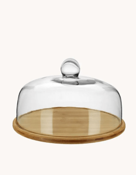 Prato de Bolo Bambu C/Tampa de Vidro