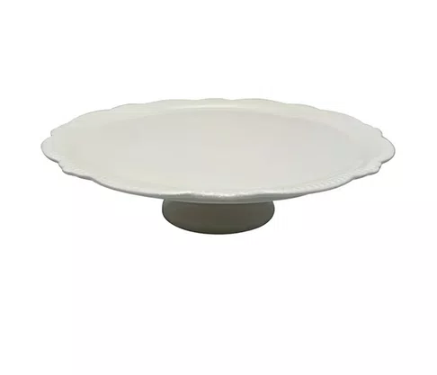 Prato P/Bolo C/Pé Lacet em New Bone China 33x9Cm Branco