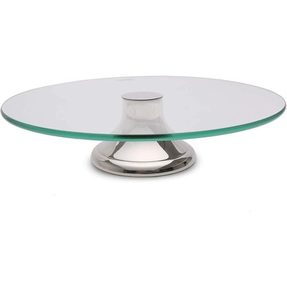 Prato para Bolo com Base em Vidro e Pés em Aço Inox Mônaco 40cm