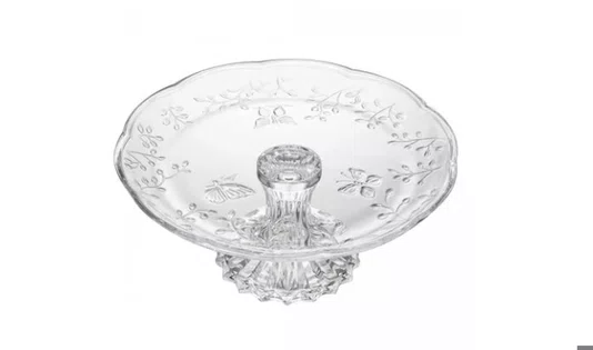 Prato para Bolo com Pé New Butterfly 26,5x27x 12cm Cristal Ecológico