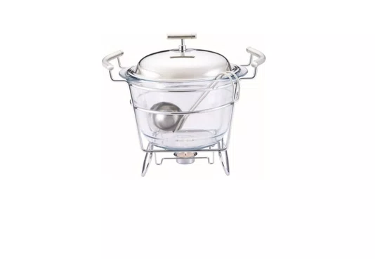 Rechaud Redondo P/Sopa vidro C/Tampa e Concha Inox 4L P33xL25xA24cm