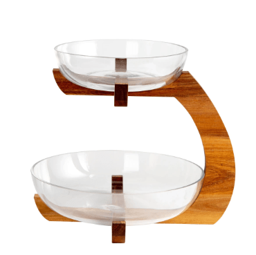 Saladeira Wooden Vidro 2 Andares C/Base de Acácia