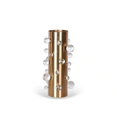 Vaso Decorativo Metal e Esferas em Cristal Transparente e Dourado