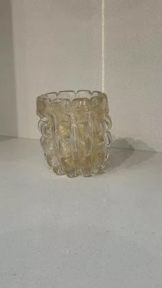 Vaso em Vidro Incolor C/Dourado
