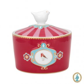 Açucareiro Medallion Rosa e Vermelho Love Birds