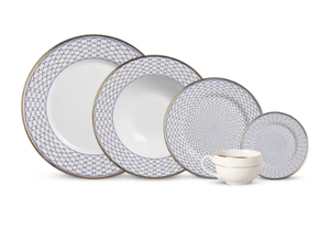 Ap. Jantar 20Pçs Acanthus Azul Xicara Branca