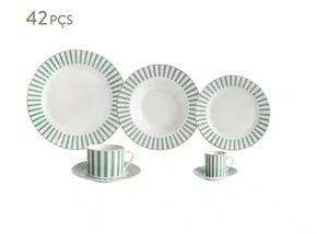 Ap. Jantar Charming em Porcelana C/Borda Dourada 42 Peças Verde