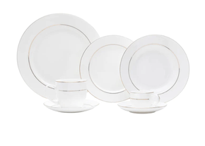 Aparelho de Jantar 42 Pçs de Porcelana C/Borda Dourada Monaco Branco