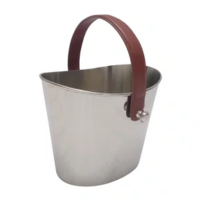Balde de Gelo em Metal Prata C/Alça de Couro Marrom