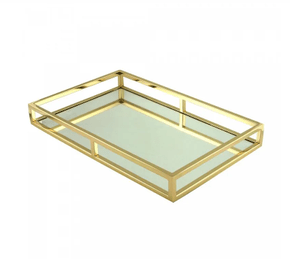 Bandeja Aço Inox C/Espelho Dourada