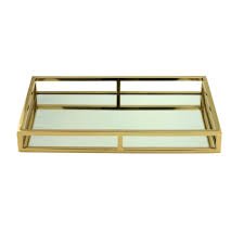 Bandeja Aço Inox com Espelho Dourada