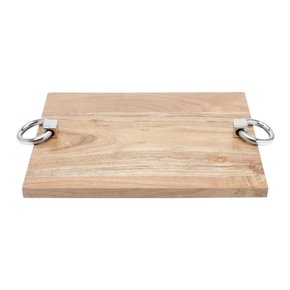 Bandeja de Madeira Retangular com Alça de Aço Inox