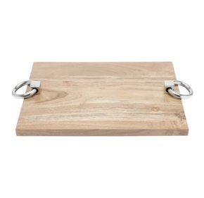 Bandeja de Madeira Teca C/Alca Argola Prata