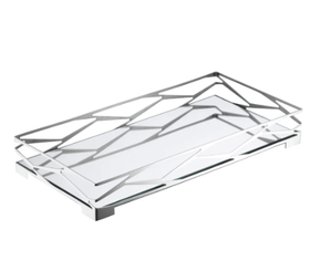 Bandeja Trama Bar Retangular Inox C/Vidro Espelhado