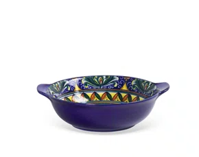 Bowl Em Cerâmica Azul Com Desenho Floral Interno