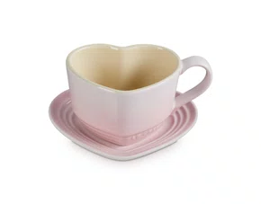 Caneca Coração C/Pires 220Ml Shell Pink
